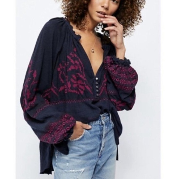 Free People Persuasion Embroidered Long Sleeve Peasant Top - Picture 7 of 10
